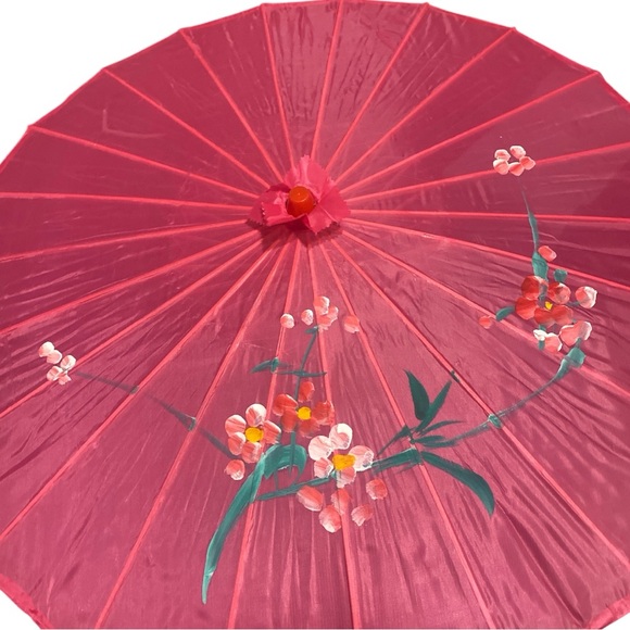 Pink Japanese Parasol Chinese Nylon Umbrella for Photos Costumes Wedding Sz 32” - Picture 8 of 12